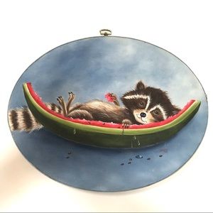 Raccoon Lounging And Eating Watermelon Painting